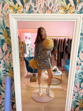Load image into Gallery viewer, Camel Flowers and Feathers Mini Skirt Jacket Set