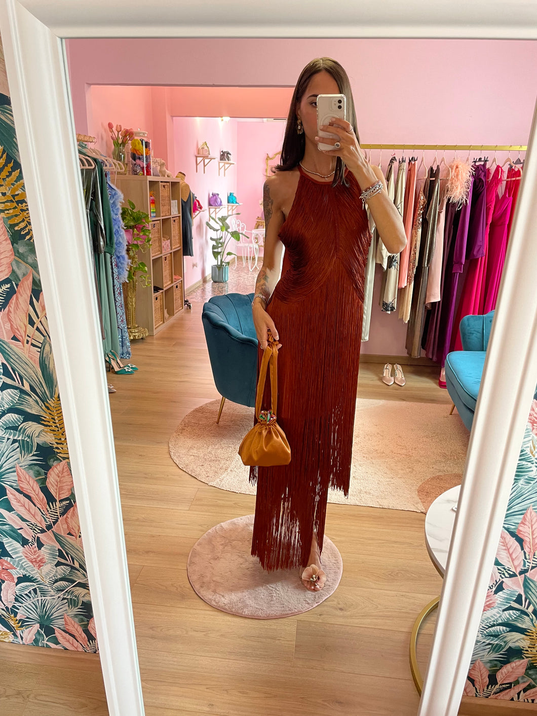 Abito Maxi Frange Rame