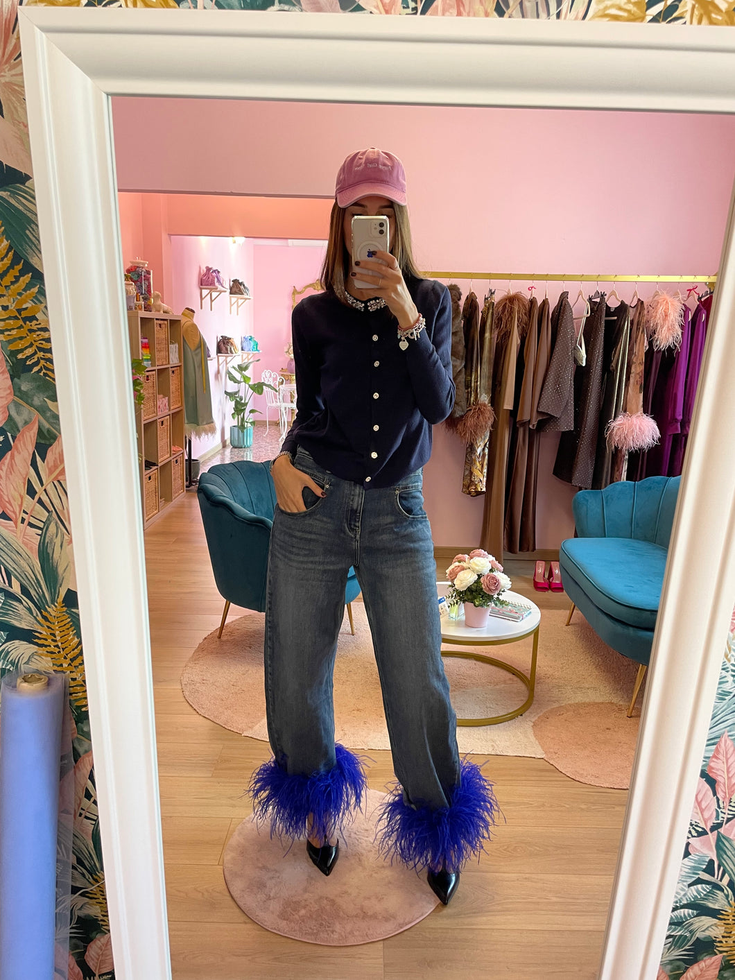 Jeans Wide-Leg Piume Blu Elettrico