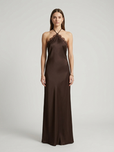 Load image into Gallery viewer, Abito Satin Marrone Pizzo
