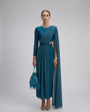 Load image into Gallery viewer, Abito Midi Petrolio Drappo Chiffon
