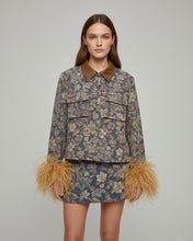 Load image into Gallery viewer, Camel Flowers and Feathers Mini Skirt Jacket Set
