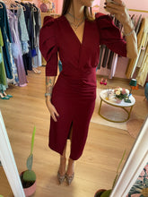 Load image into Gallery viewer, Abito Midi Bordeaux Maniche a Palloncino
