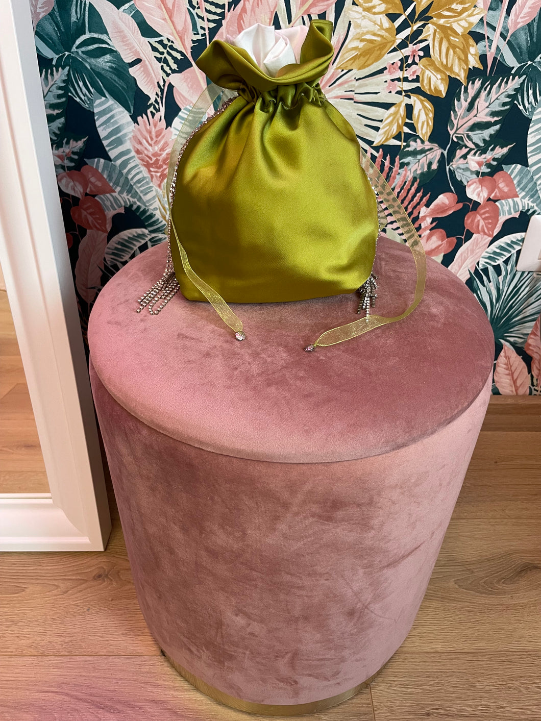 Candy Bag Raso Verde Acido e Cotone Bianco