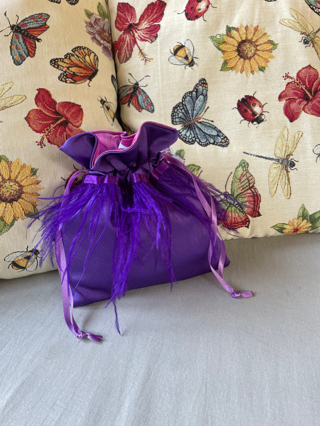 Cupcake Bag Raso Viola Piume