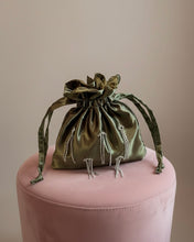 Load image into Gallery viewer, Cupcake Bag Satin Olive Green Rhinestones
