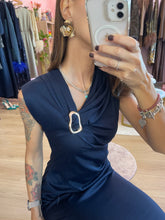 Carica l&#39;immagine nel visualizzatore di Gallery, Tubino Blu Navy Dettaglio Oro
