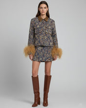 Load image into Gallery viewer, Camel Flowers and Feathers Mini Skirt Jacket Set
