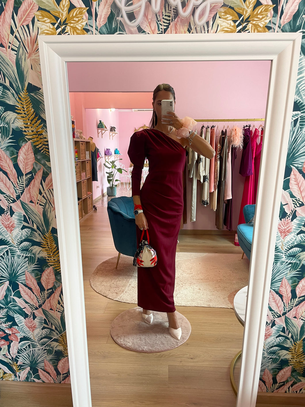 Abito Maxi Monospalla Bordeaux