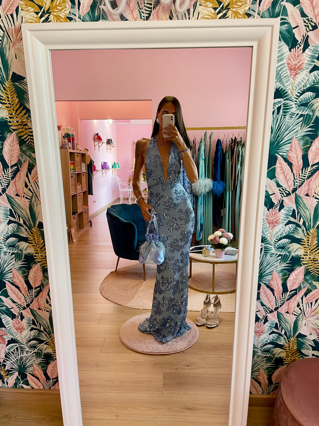 Abito Sirena Azzurro Paillettes