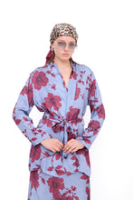 Load image into Gallery viewer, Completo Kimono e Pantalone Azzurro Fiori Bordeaux
