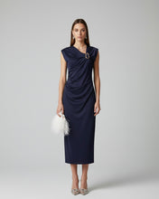 Load image into Gallery viewer, Navy Blue Sheath Dress with Gold Detail
