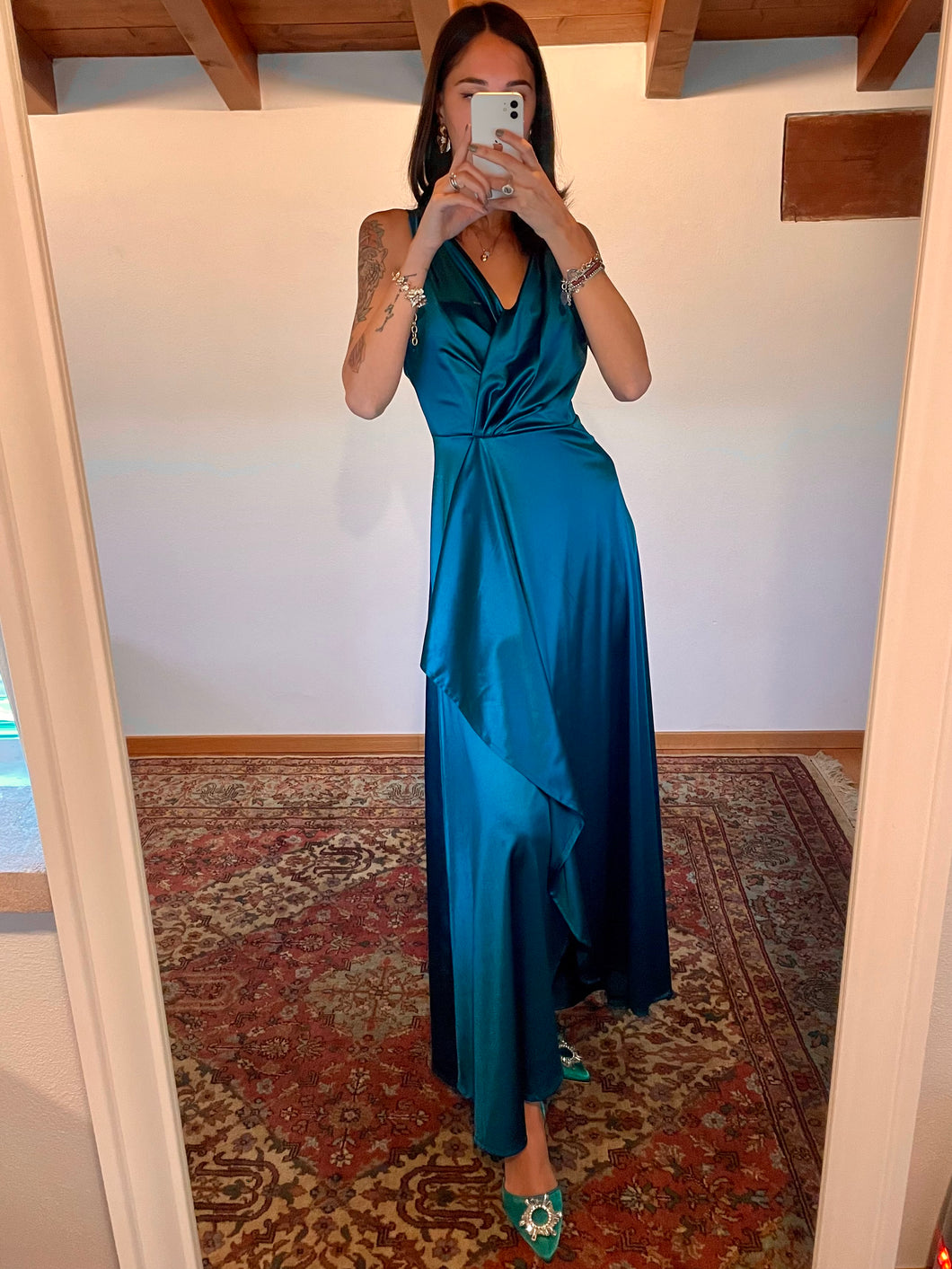 Abito Tulipano Raso Petrolio