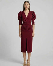 Load image into Gallery viewer, Abito Midi Bordeaux Maniche a Palloncino
