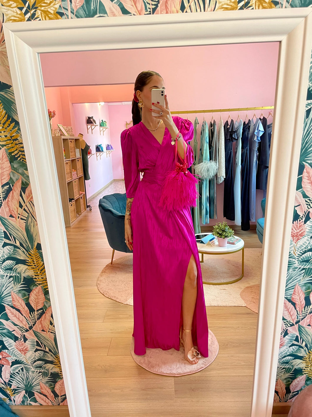 Abito Fucsia Raso Portafoglio